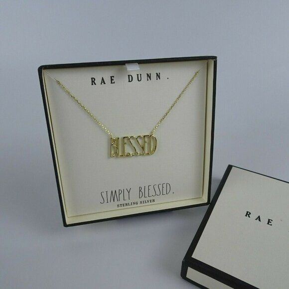 New Rae Dunn "BLESSED" Necklace 14K Gold Plated Sterling Silver - Picture 3 of 8